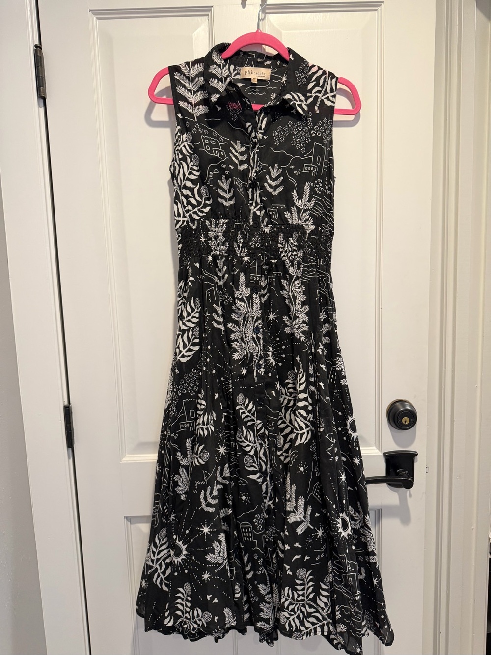 Philosophy Black & White Sleeveless Collared Midi Dress